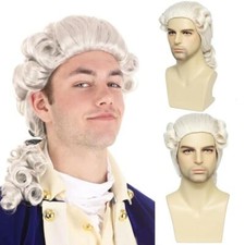 Judge Colonial Wig Long Wave Beige Wig Washington Halloween Costume Cosplay W...