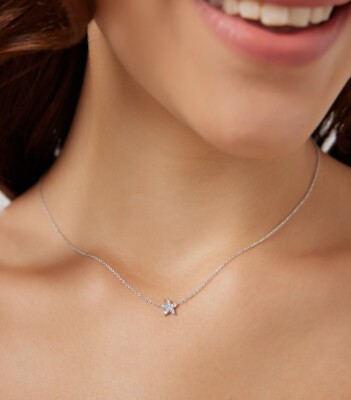 DIAMANTSTERN HALSKETTE, 14K MASSIV WEISSGOLD ZIERLICHE STERNHALSKETTE