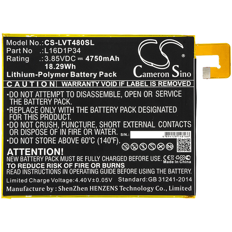 L16D1P34 Tablet batterij vervangen voor Lenovo Tab 4 8 TB