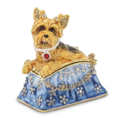 Jere Luxury Giftware, Bejeweled TWINKLES Yorkshire Terrier in Tote Trinket Box w