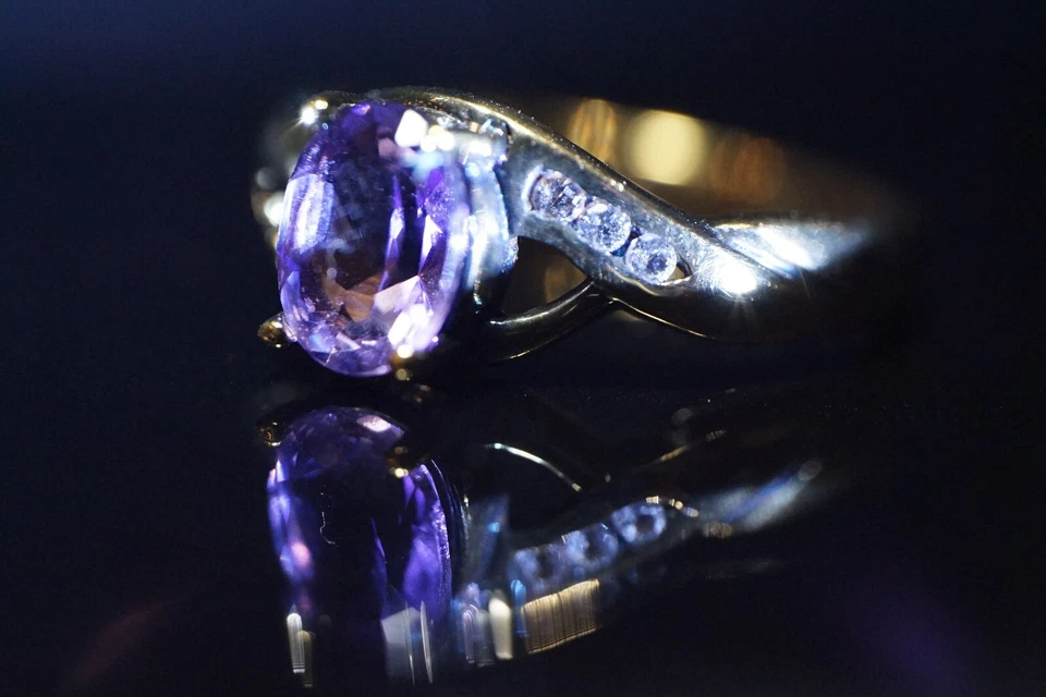 Amatista púrpura y topacio blanco oro amarillo de 18 quilates sobre plata de ley fina - ¡En caja! Foto 3 de 4