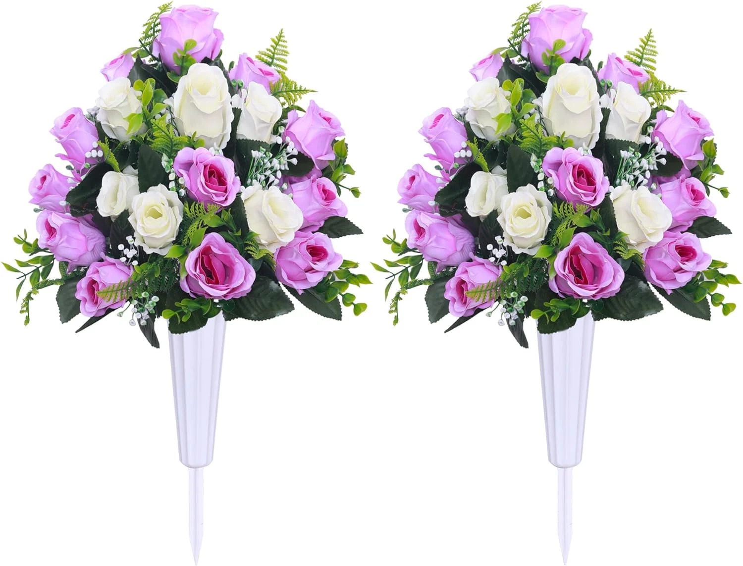 Artificial Cemetery Flowers 2 Set Grave Decorations Roses Tombstone Memorial