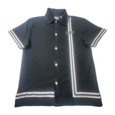 Puma Vintage Button Up Shirt Men Medium Black Short Sleeve Heavy Snaps Adult Top