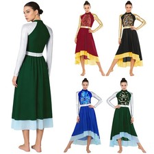 Women Tunic Worship Costume 2-layer Chiffon Dress Praise Festival Printed Event