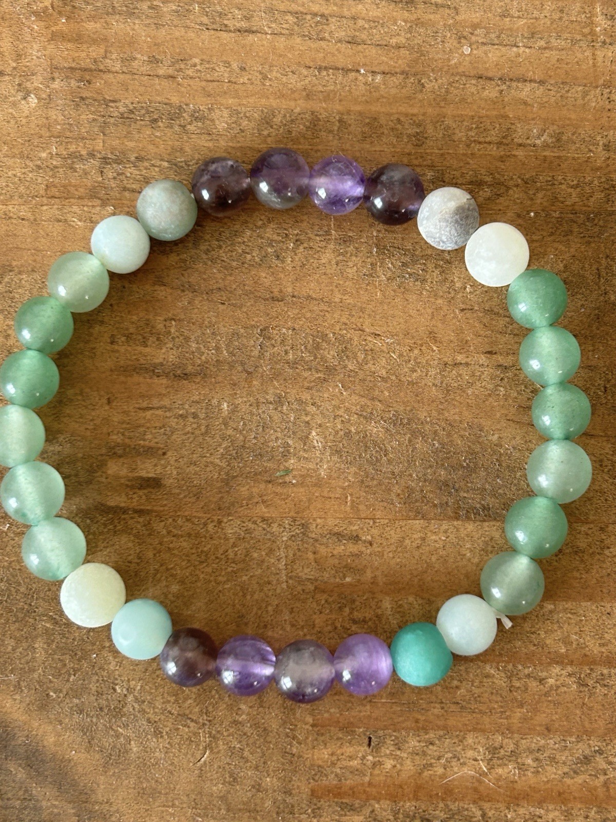 Bracelet en améthyste véritable et amazonite 18 cm aux finitions soignées