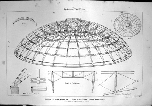 Old Print RoRoyal Albert Hall Arts Sciences South Kensington Section 1869 19th