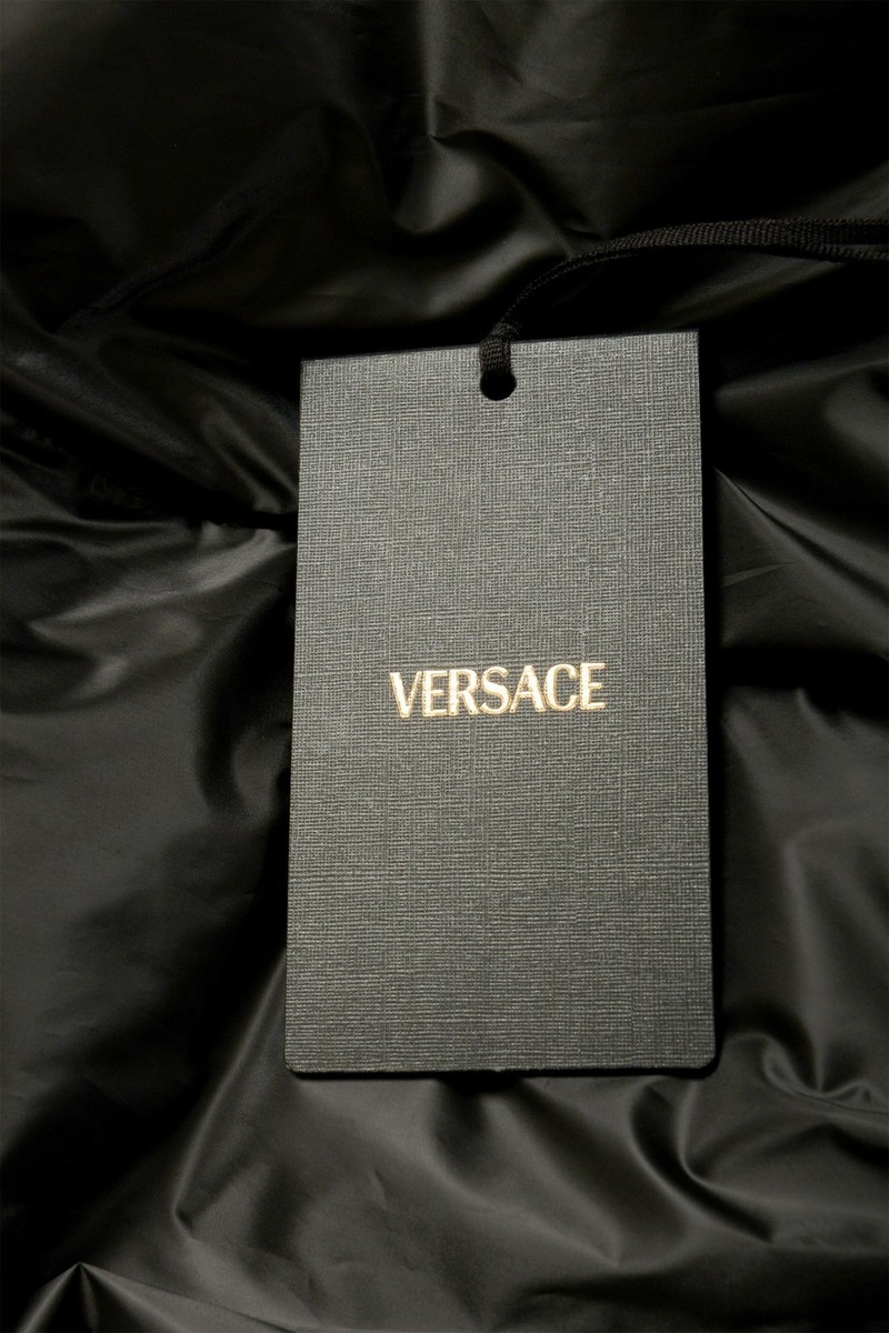 Versace Men's Black Greeca Print Full Zip Down Parka Jacket US XL