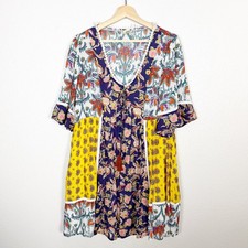 Lilka by Anthropologie Patchwork Trapeze Short Sleeve Dress Womens Size XL Boho
