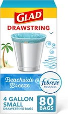 Glad Small Trash Bags 4 Gallon, Febreze Beachside Breeze Garbage Bags, Odor Resi