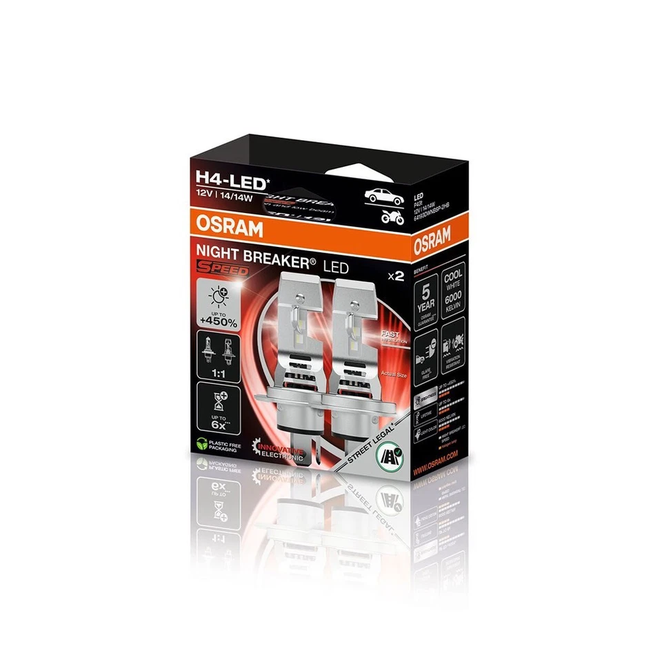 OSRAM NIGHT BREAKER LED SPEED H4 450 64193DWNBSP-2HB 6000K FERN UND ABBLENDLICHT - Bild 2 von 4