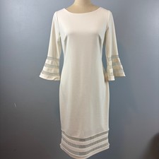 Calvin Klein Illusion Trim Bell Sleeve Sheath Dress Elegance White Womens 8