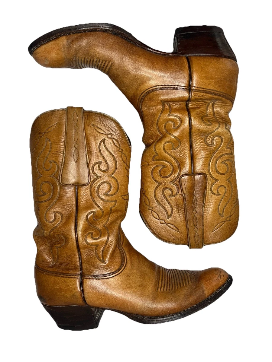 Bottes Cowboy Vintage Lucchese En Cuir D'autruche Découpé - Taille 9.5A - Couleur Bordeaux