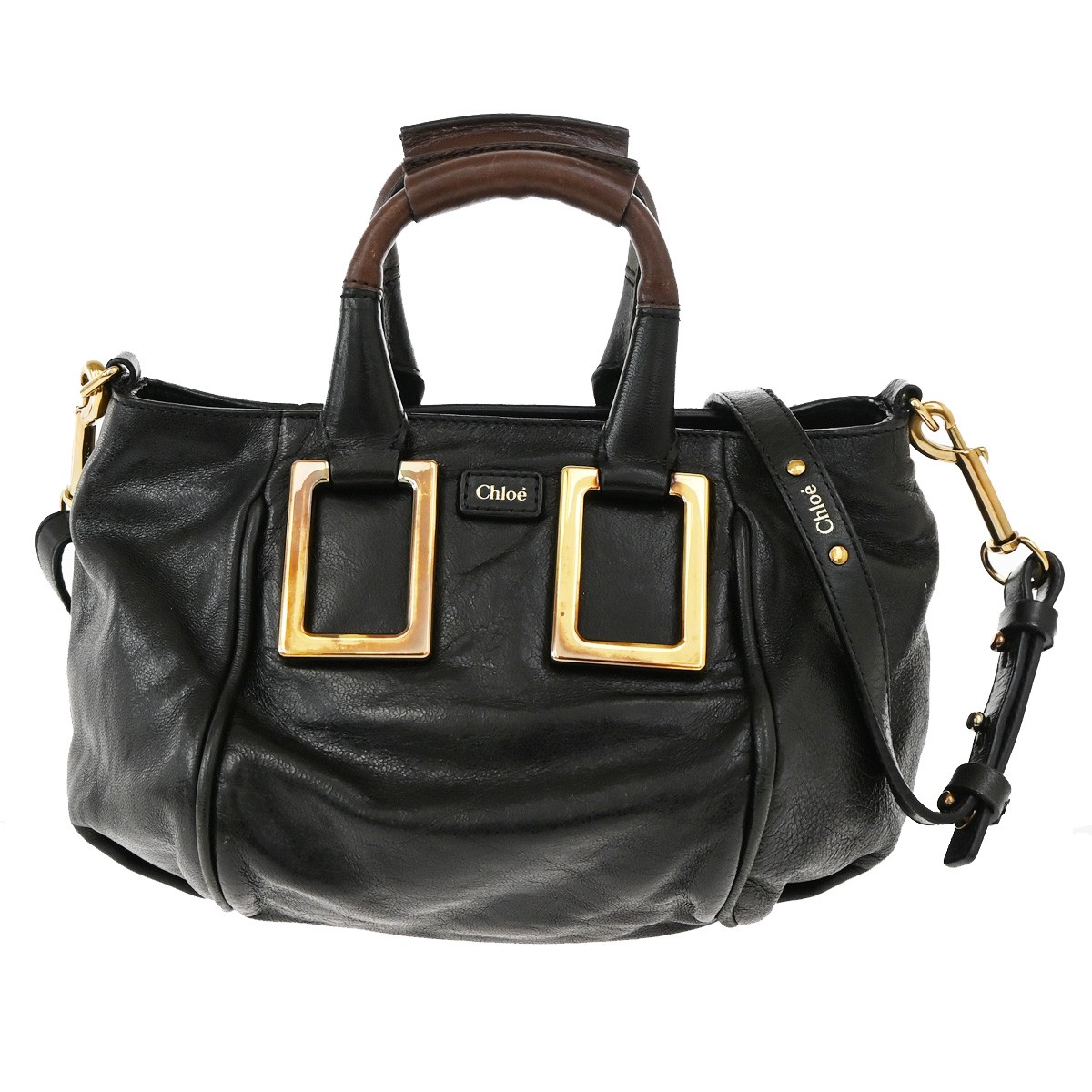 CHLOE Logo Ethel 2Way Mini Shoulder Hand Bag Leather Black GHW