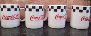 Vintage 4 Coke-cola Gibson Black Checkered Red Letter Racing Mugs 1996