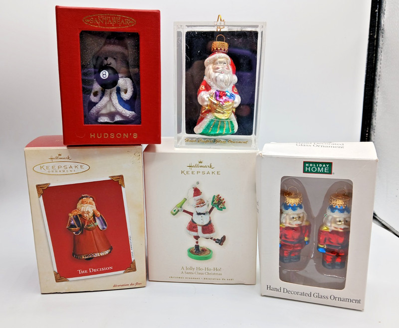 Assortment Santa Themed Christmas Ornaments In Box Hallmark/Hudsons / Lot of 5