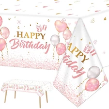 3 Pieces Pink Rose Gold Tablecloth for Rose Gold Birthday Decoration Plastic ...