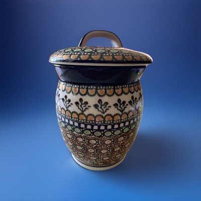 Polish Pottery CRANBERRY MEDLEY Jar W/Lid. Ceramika Artystyczna. Vtg Mint Unikat