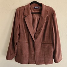 D Co. Fully Lined Stretch Moleskin One Button Blazer Women Size L Brown Career