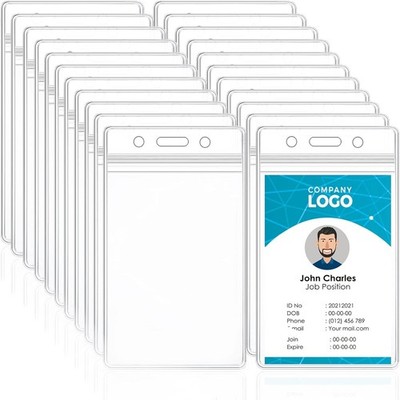 100 Pcs ID Card Name Badge Holder Clear Vertical Waterproof Plastic Name Tag Bad