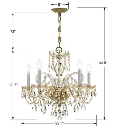 Crystorama Traditional Crystal 22" W 5-Light Brass Crystal Chandelier - Picture 5 of 5