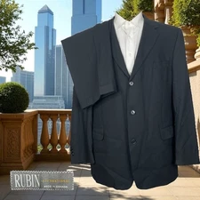 Rubin Canada Made 2 Piece Suit Mens 46L 38x30 Black Solid Wool Double Vented