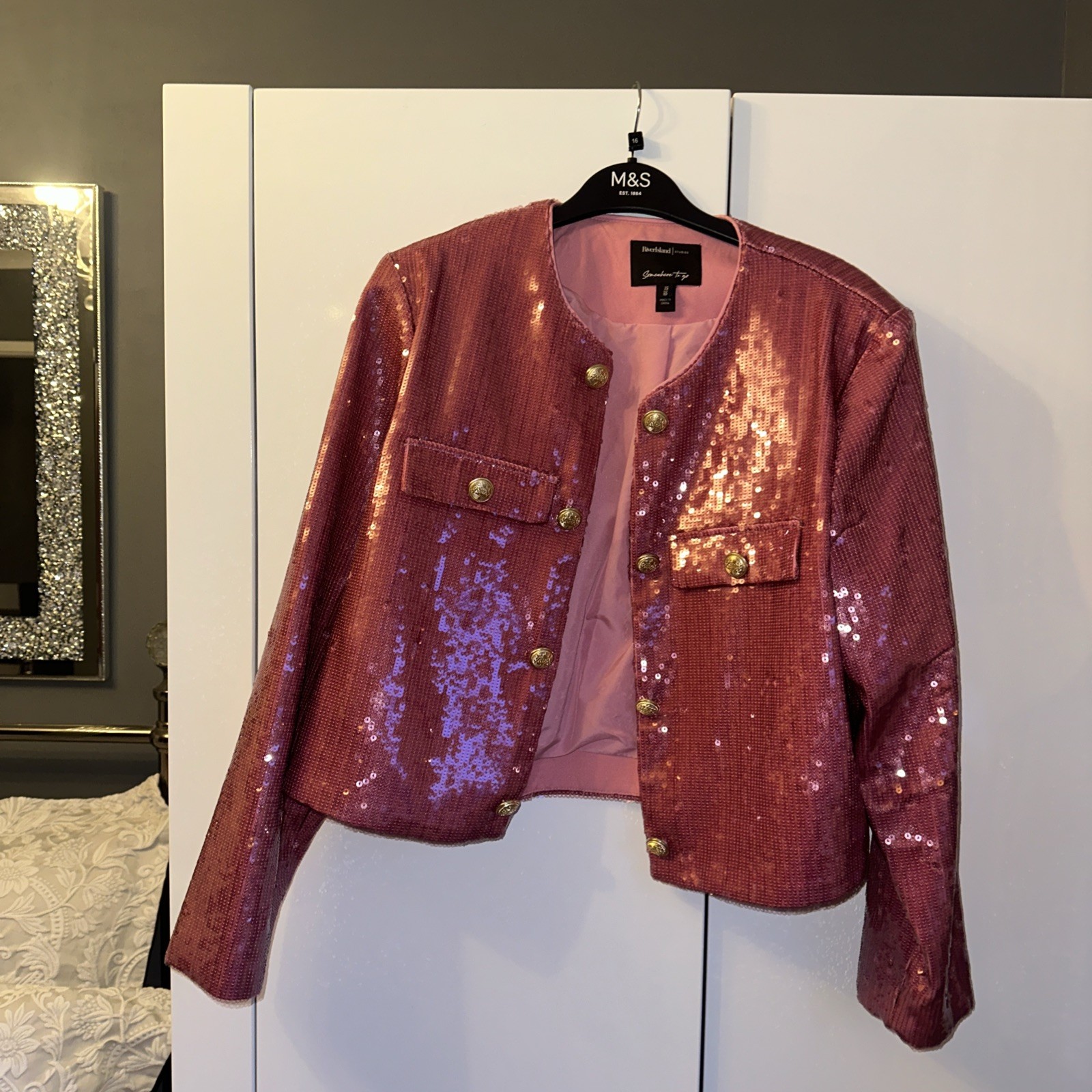 River Island Pink Sequin Jacket Size 14 