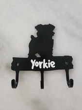 YORKIE Metal Leash Hanger Metal Wall Mount Key Rack Holder 3 Hooks Sm 4 1/2  