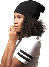 ADAMA Satin Lined Jersey Beanie - Ultra Soft - Lining One Size, Black 