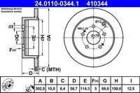 2 X Bremsscheibe ATE 24.0110-0344.1 FüR Mitsubishi Grandis