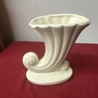 Vintage McCoy Ivory Matte Cornucopia Vase ~ Art Pottery ~ USA Mark ~ 6.5 in