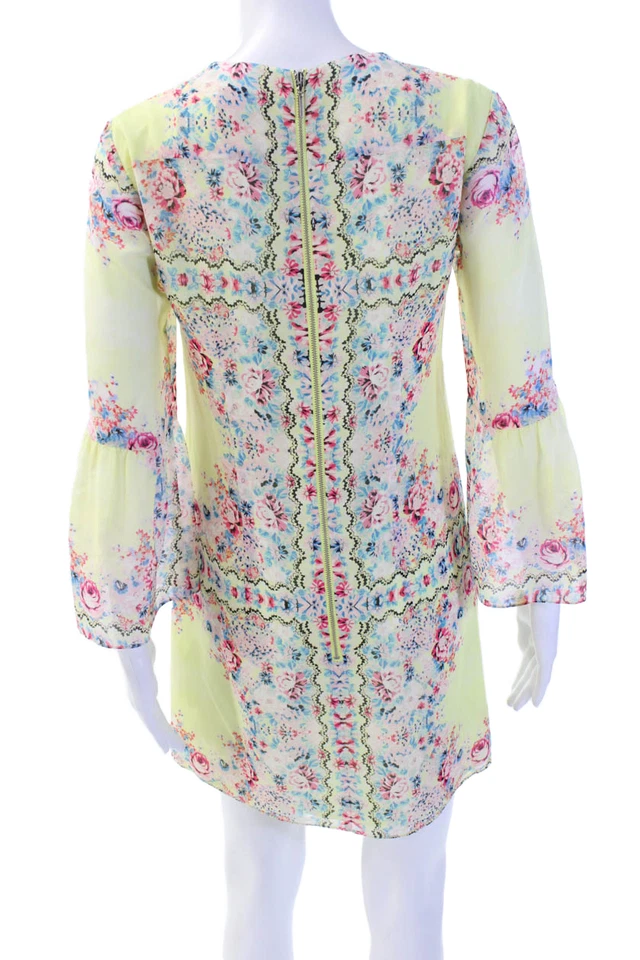 Vestido Nanette Lepore Mujer Seda Estampado Floral Cuello en V Amarillo Multicolor Talla 2 Foto 3 de 4