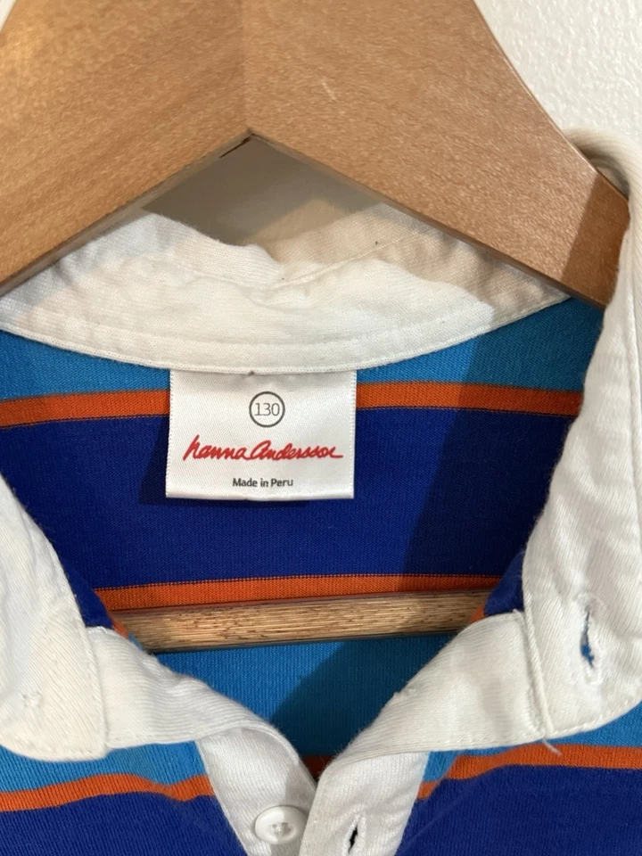Camisa de Rugby Hanna Andersson Talla 130 Niño Talla 8 Azul Naranja Rayas Manga Larga Foto 2 de 4