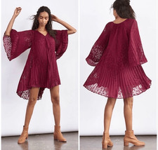 Anthropologie Mini Dress Women's Toulon Pleated Red Wine sz Small