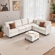 Uimoso Modular Sectional Sofa L-Shaped 6 Seater Convertible with Ottoman Beige