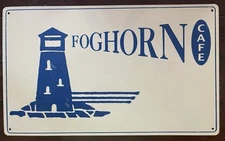 Porcelain Pottery Barn Lighthouse FOGHORN CAFE Metal Sign Home Decor Nautical