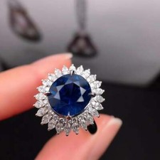 Beautiful Flower Cluster Design Engagement Ring With Royal Blue Sapphire CZ