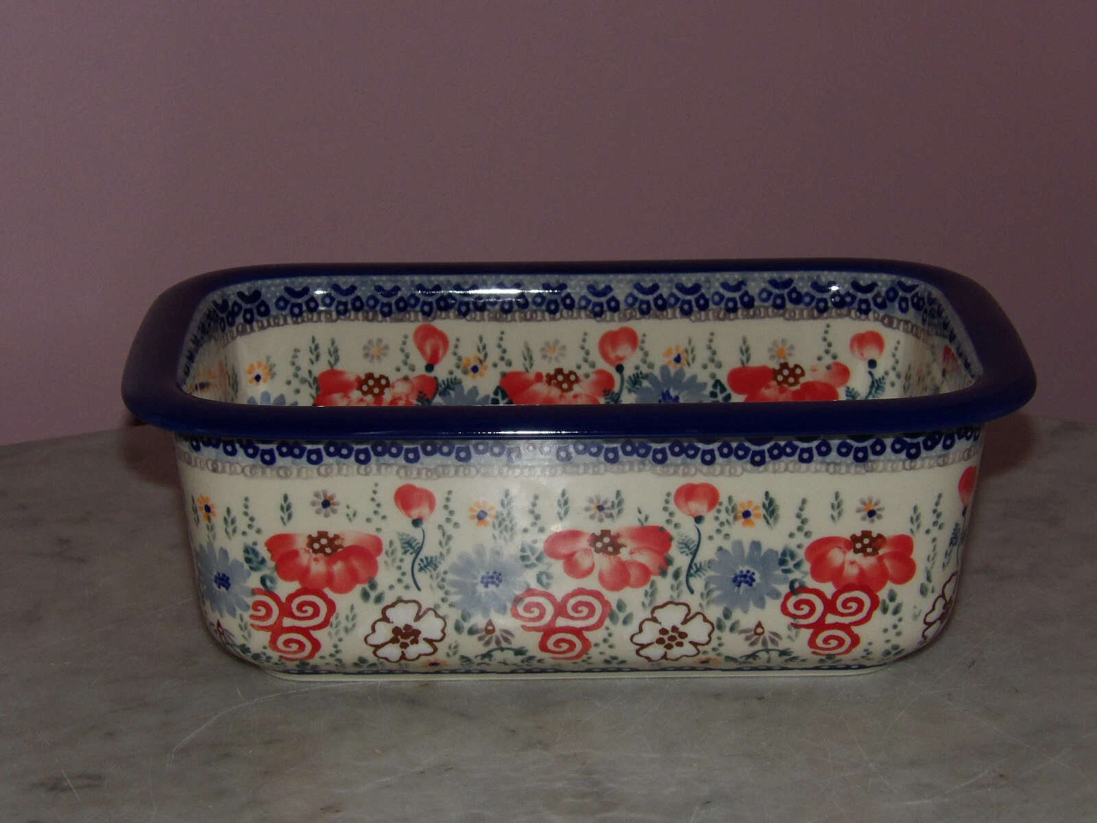 Polish Pottery Loaf Pan! UNIKAT Signature Sweet Harmony Pattern!