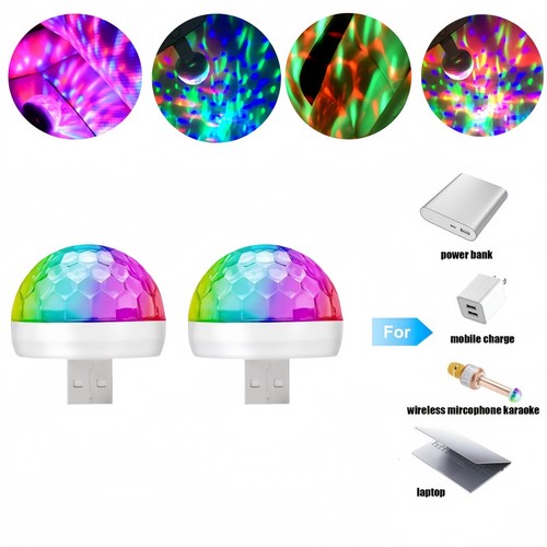 2x USB Mini Disco Ball Car Party Atmosphere Light Bar Colorful Sound Activated