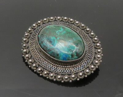 ビンテージ　ブローチ　ISRAELシルバー 925 ISRAEL 925 Sterling Silver - Vintage Eilat Stone Floral Trim