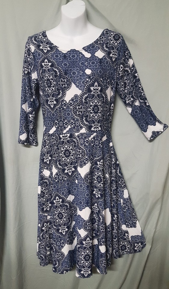 Free To Be Me Blue White Dress 41" LONG SIZE SMALL WESTERN LONG SLEEVE