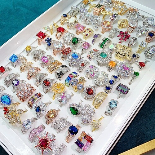 Wholesale Colorful Crystal Zircon Rings Mixed Women Wedding Casual Jewelry Bulk - Picture 6 of 13