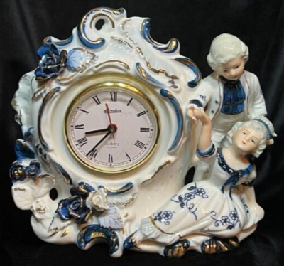 Vintage Linden Genuine Porcelain China Shelf Clock Victorian