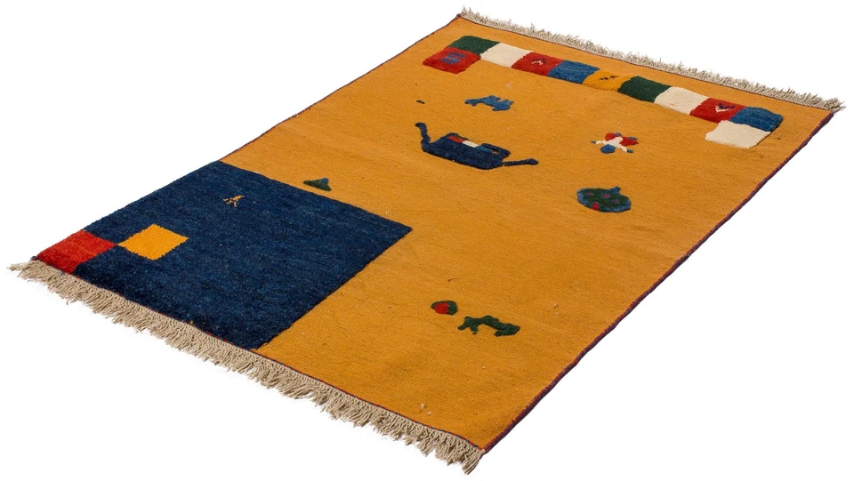 Teppich Kelim Gabbeh ca. 100x140 cm | Gelb | Wolle | handgewebt - Bild 2 von 4