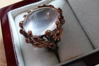 Art Large Oval Pink Rose Quartz Rose Gold 925 Silver Flower Ring Sz R1/2 9.25 Art Large Oval Pink Rose Quartz Rose Gold 925 Silver Flower Ring Sz R1/2 9.25