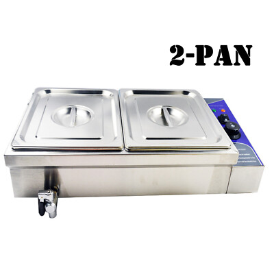 2-Pan Stainless steel Commercial Bain-Marie Buffet Food Warmer 110V 4'' Deep 2hp