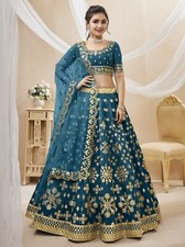 ETHNIC WEAR HEAVY ART SILK BLUE LEHENGA CHOLI WITH NET DUPATTA FOR WOMEN