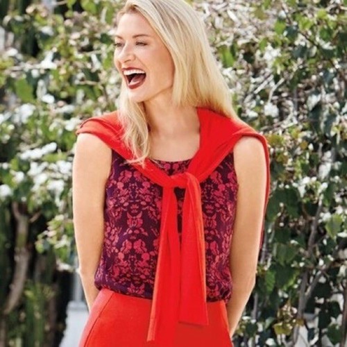 CAbi #3258 Womens Modern Cameo Print Tank Sz Small Purple Red Curtain Back - Picture 2 of 11