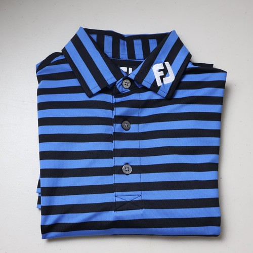 Footjoy Poloshirt Herren mittelblau schwarz gestreift Tour Kragen Golf Performance