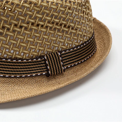 Straw Fedora Hat Trilby Cuban Sun Cap Panama Short Brim Floral Summer - Bild 12 von 21