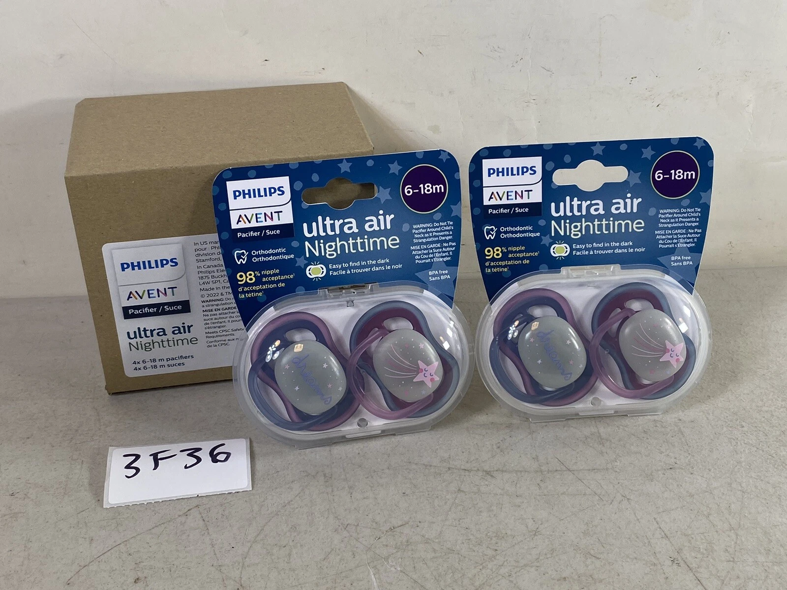 NEW 4 Philips Avent Ultra Air Nighttime Pacifier 3F36